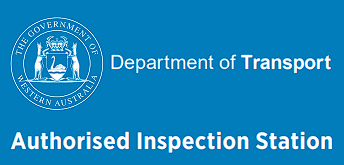 Blue banner with "Department of Transport" and Emblem of the Government of Western Australia. Text: "Authorised Inspection Station, supporting soil stabilisation initiatives.