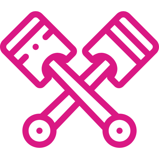 Illustration of two crossed pink piston icons.