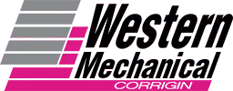 Logo of Westrail Mechanical featuring a gray geometric shape and the company name in black text on a pink background.