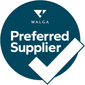 A round blue logo with the text "WALGA Preferred Supplier" and a large white checkmark.