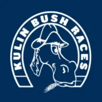 Logo for Kulin Bush Races showing a cartoon horse wearing a hat and biting a strand of grass, framed by the event's name in a circle.